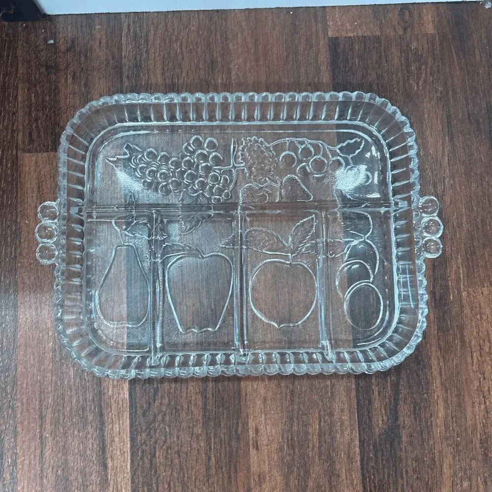 Vintage INDIANA GLASS Clear 5 Part Divided Fruit Relish Tray Platter Dish -USA